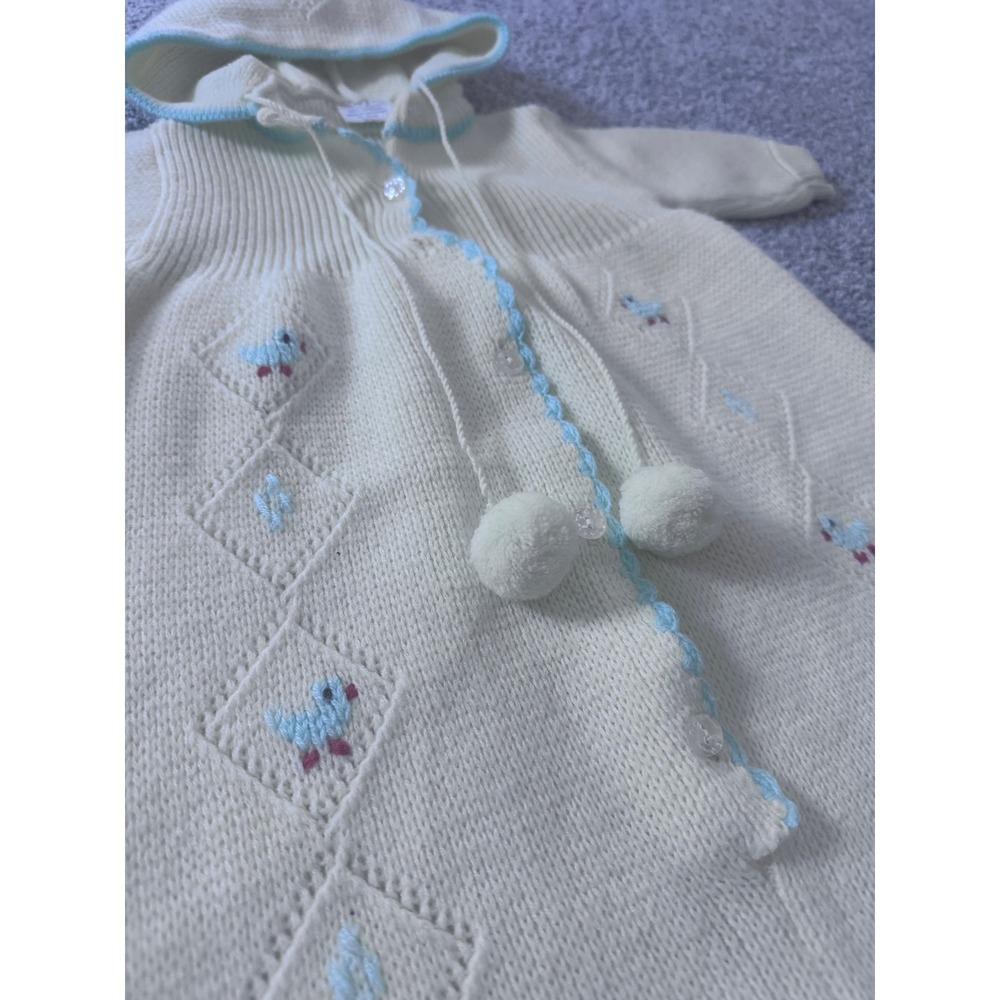 VTG Quiltex Knit Baby Bunting Sleep Sack Hooded Duck Embroidered Pastel 6M 70s